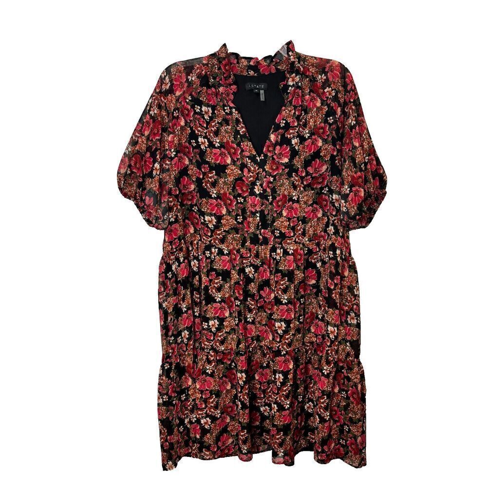 1. State Women's Chiffon Lined‎ Mini Dress XL Multicolor Floral Puff Sleeve